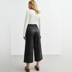 Banana Republic Faux Leather Black Wide Leg Cropped Pants